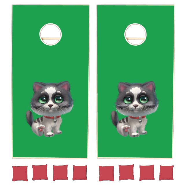 Cute Gray Tabby Kitty Cat Cornhole Set (Set)