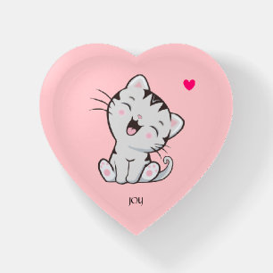 Cute Gray Tabby Kitty Cat on Light Pink Paperweight