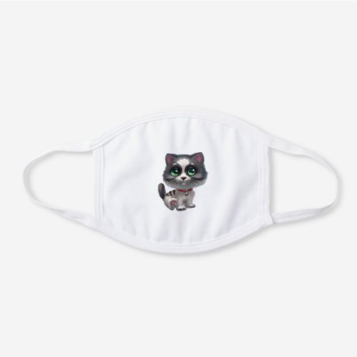 Cute Gray Tabby Kitty Cat White Cotton Face Mask