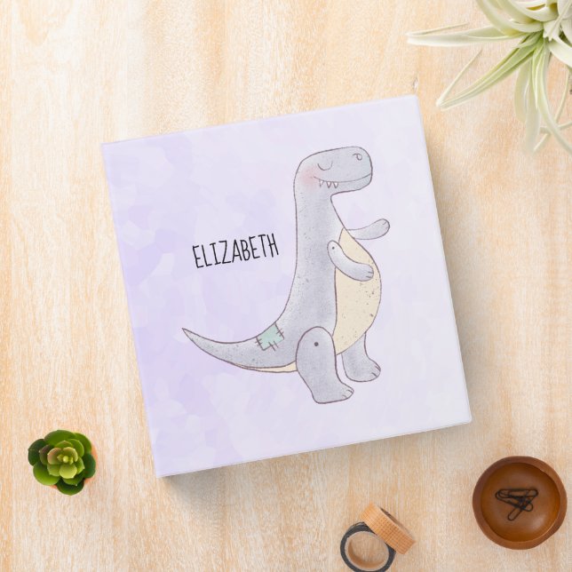 Cute Gray Tyrannosaurus Rex Dinosaur Toy 3 Ring Binder (In Situ)