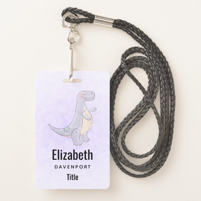 Cute Gray Tyrannosaurus Rex Dinosaur Toy Badge (Front with Lanyard)