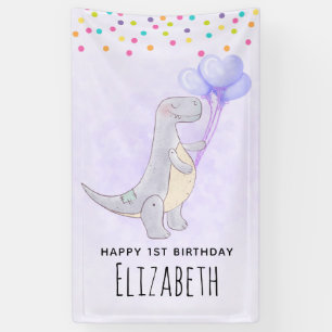 Cute Gray Tyrannosaurus Rex Dinosaur Toy Birthday Banner