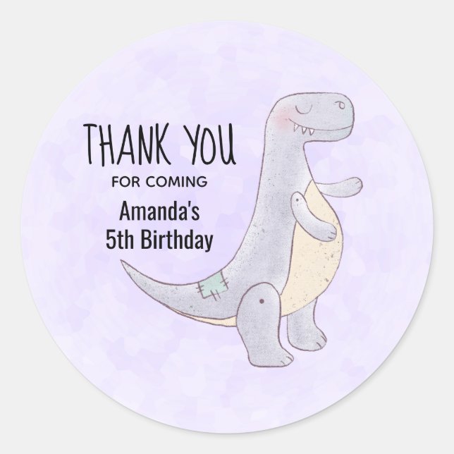Cute Gray Tyrannosaurus Rex Dinosaur Toy Birthday  Classic Round Sticker (Front)