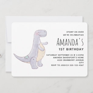 Cute Gray Tyrannosaurus Rex Dinosaur Toy Birthday Invitation