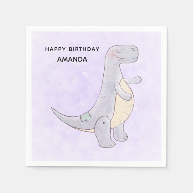 Cute Gray Tyrannosaurus Rex Dinosaur Toy Birthday Napkins (Front)