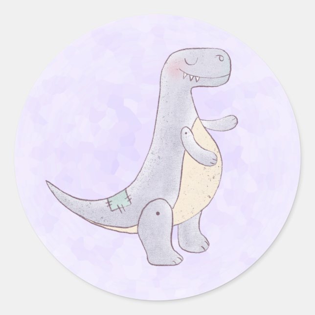 Cute Gray Tyrannosaurus Rex Dinosaur Toy Classic Round Sticker (Front)
