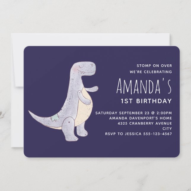 Cute Gray Tyrannosaurus Rex Dinosaur Toy Invitation (Front)