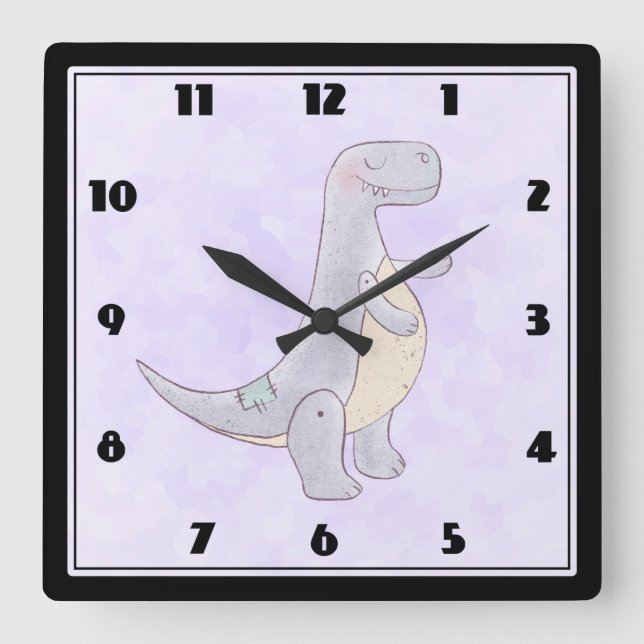 Cute Gray Tyrannosaurus Rex Dinosaur Toy Square Wall Clock (Front)