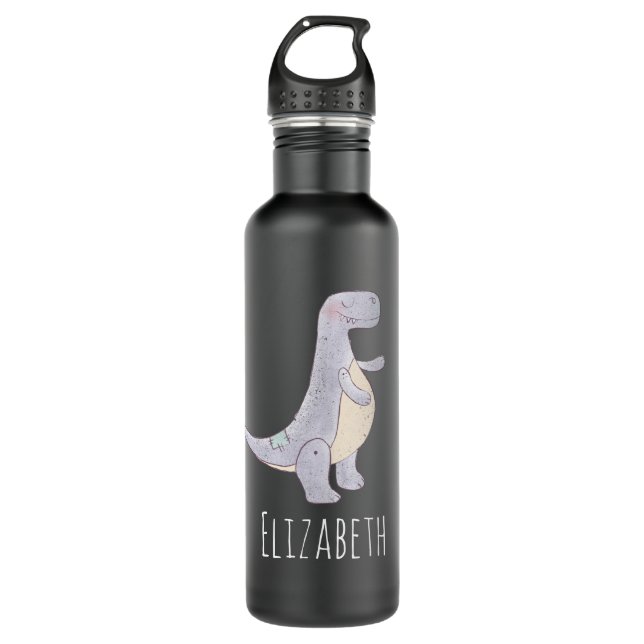 Cute Gray Tyrannosaurus Rex Dinosaur Toy Stainless Steel Water Bottle (Front)