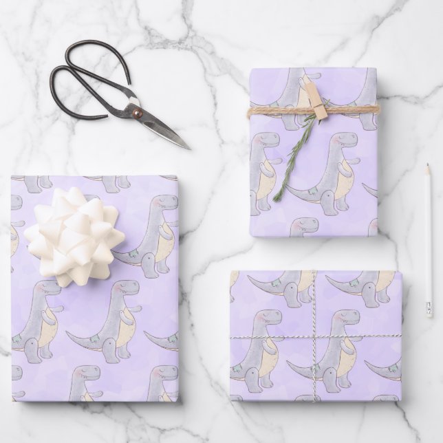 Cute Gray Tyrannosaurus Rex Dinosaur Toy Wrapping Paper Sheets (Front)