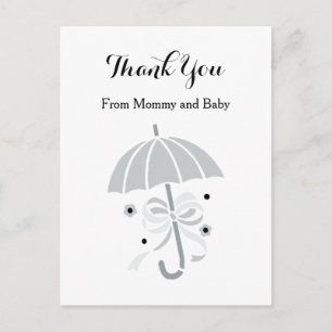 Cute Gray Umbrella and Bow Baby Shower Thank You Postcard