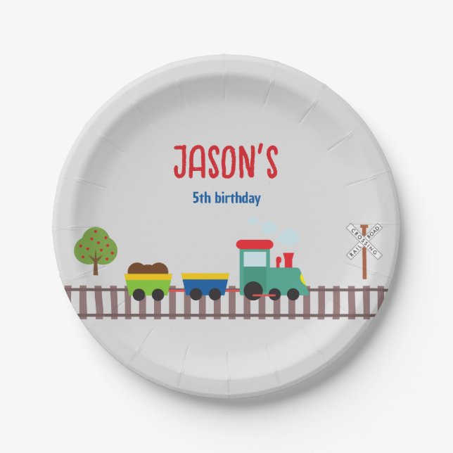 Cute Gray Urban Traffic Kid's Birthday Party Paper Plates (Front)