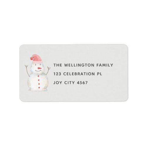 Cute Gray Watercolor Christmas Snowman Address Label