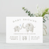 Cute Gray Watercolor Elephant Baby Shower Invitation (Standing Front)