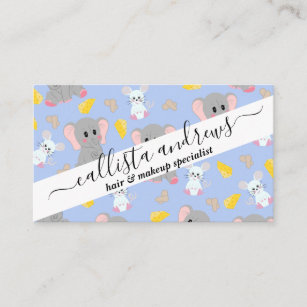 Cute Gray White Elephant Mouse Peanut Cheese Business Card