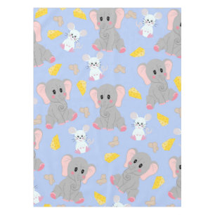 Cute Gray White Elephant Mouse Peanut Cheese Tablecloth