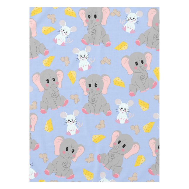 Cute Gray White Elephant Mouse Peanut Cheese Tablecloth (Front)