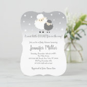 Cute Gray & White Lamb Baby Shower Invitation (Standing Front)