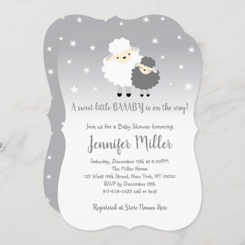 Cute Gray  White Lamb Baby Shower Invitation