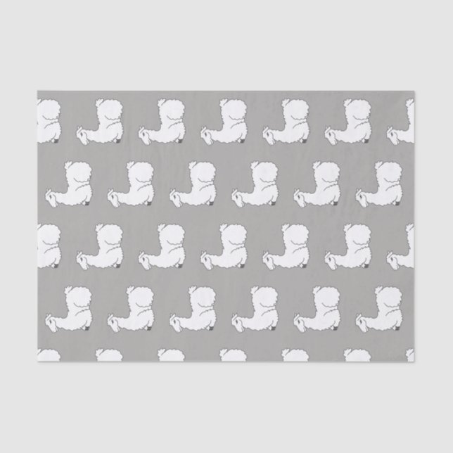 Cute Gray & White Sleepy Llamas Tissue Paper (Front)