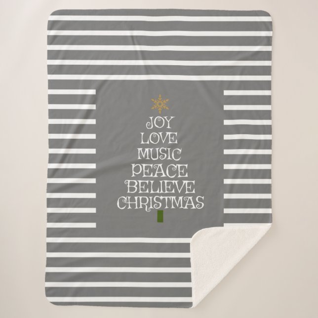 Cute Gray/White Spirit of Christmas Sherpa Blanket (Front)