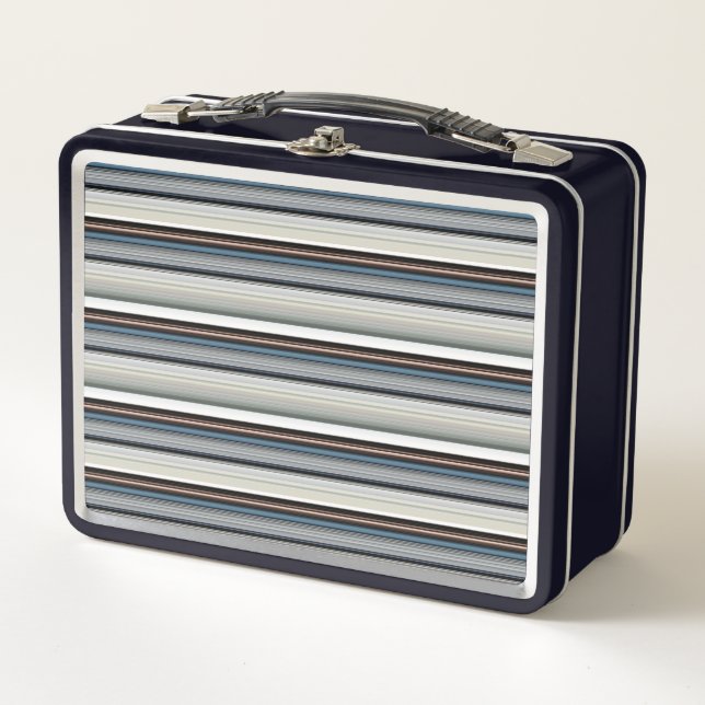 Cute gray white stripes metal lunch box (Front)