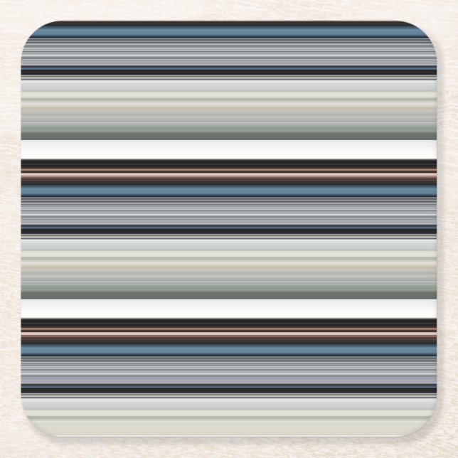 Cute gray white stripes square paper coaster (Front)