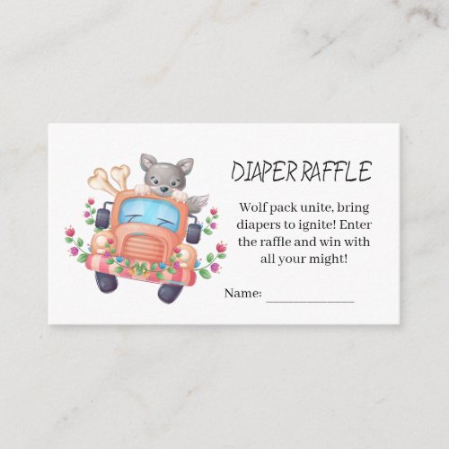 Cute Gray Wolf Baby Shower Diaper Raffle  Enclosure Card