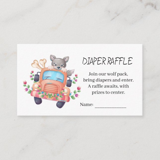 Cute Gray Wolf Baby Shower Diaper Raffle  Enclosure Card (Front)