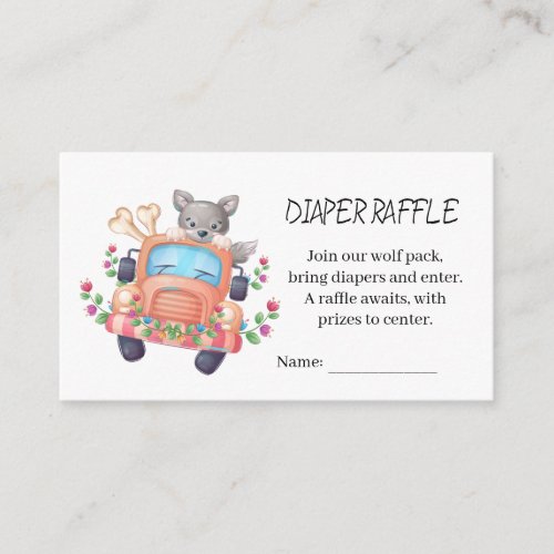 Cute Gray Wolf Baby Shower Diaper Raffle  Enclosure Card