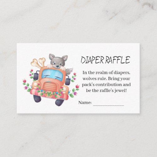 Cute Gray Wolf Baby Shower Diaper Raffle  Enclosure Card