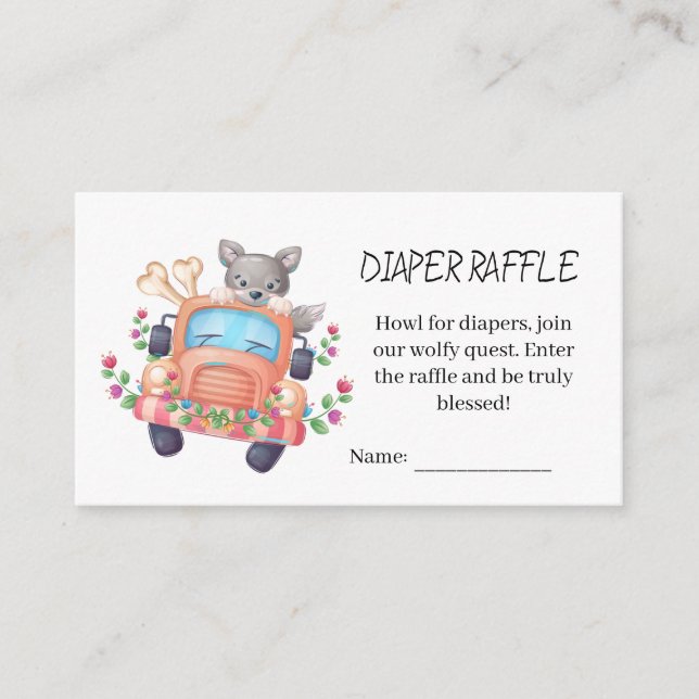Cute Gray Wolf Baby Shower Diaper Raffle  Enclosure Card (Front)