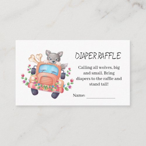 Cute Gray Wolf Baby Shower Diaper Raffle  Enclosure Card