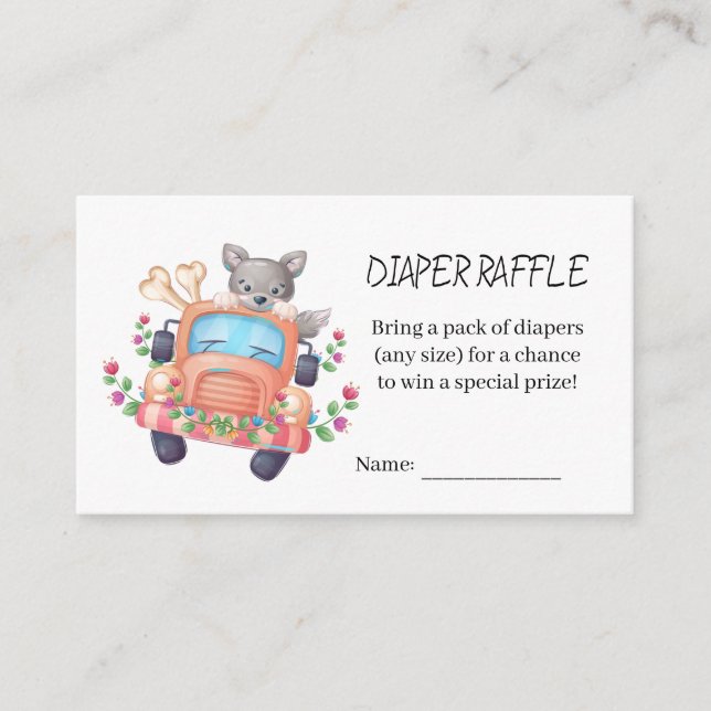 Cute Gray Wolf Baby Shower Diaper Raffle  Enclosure Card (Front)