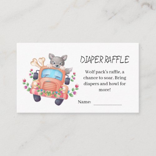 Cute Gray Wolf Baby Shower Diaper Raffle Enclosure Card