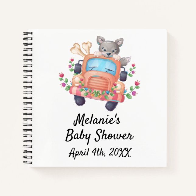 Cute Gray Wolf Baby Shower Guestbook Notebook (Front)