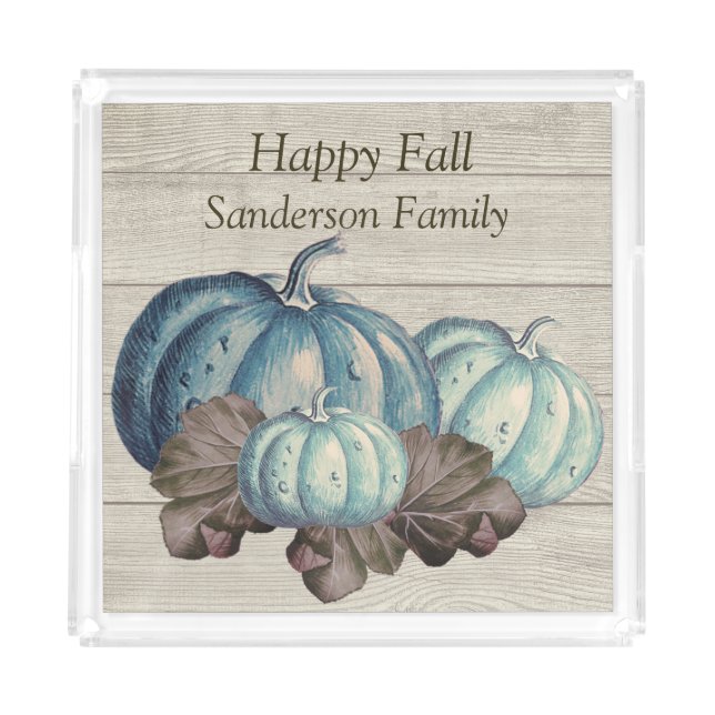 Cute  Gray Wood Autumn Fall  Blue Pumpkin  Acrylic Tray (Front)