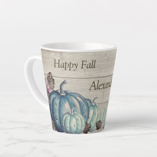 Cute  Gray Wood Autumn Fall  Blue Pumpkin Coffee M Latte Mug