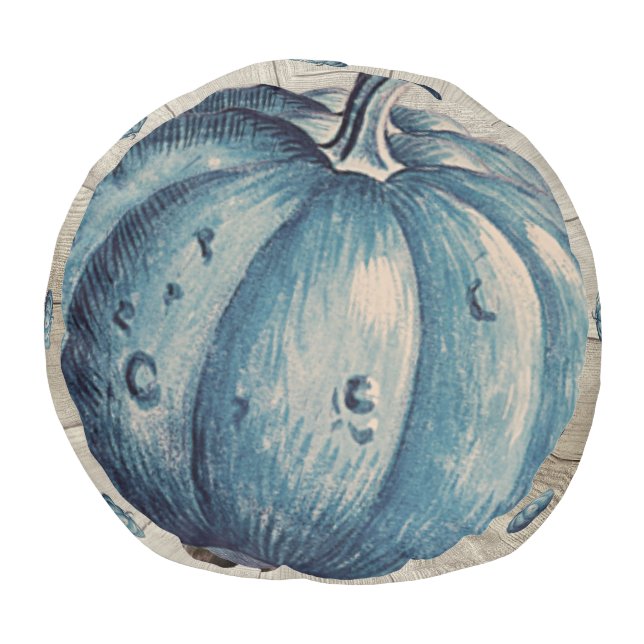 Cute  Gray Wood Autumn Fall Blue Pumpkin footstool Pouf (Top)