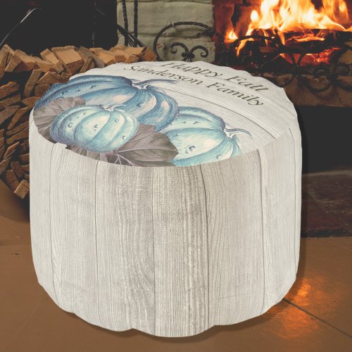 Cute  Gray Wood Autumn Fall Blue Pumpkin footstool Pouf