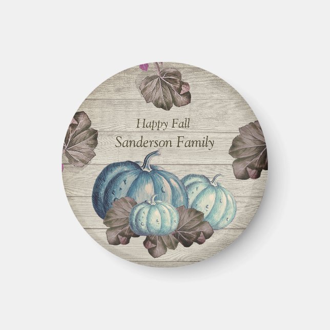 Cute  Gray Wood Autumn Fall  Blue Pumpkin  Magnet (Front)