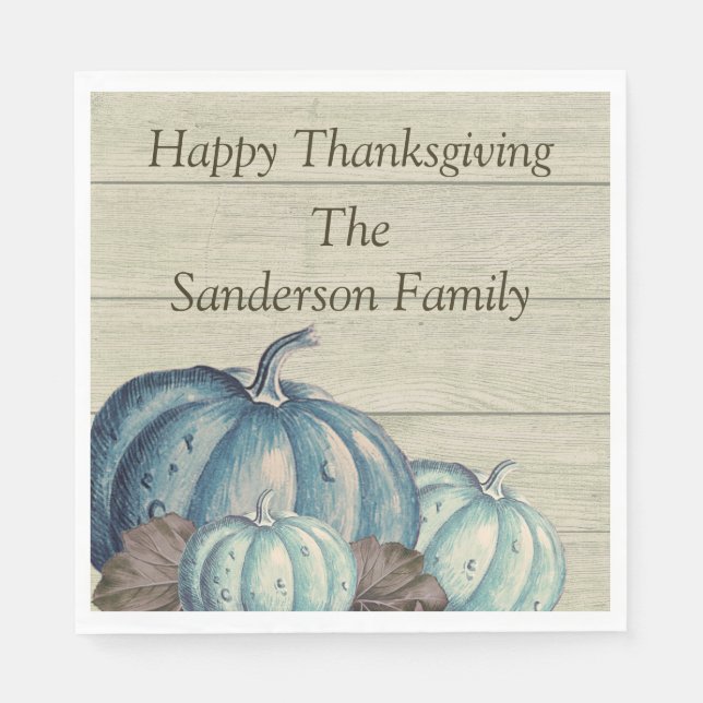 Cute Gray Wood Autumn Fall Blue Pumpkin  Napkins (Front)