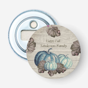 Cute  Gray Wood Autumn Fall  Blue Pumpkin  Round  Bottle Opener