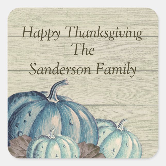 Cute Gray Wood Autumn Fall Blue Pumpkin  Square Sticker (Front)