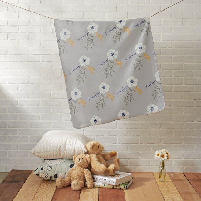 Cute Gray Yellow Botanical Flowers Nursery Baby Blanket (In Situ)