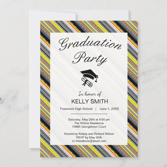 Cute gray yellow orange aztec graduation party invitation (Front)