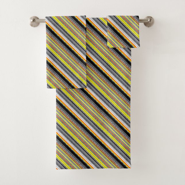 Cute gray yellow orange aztec patterns bath towel set (Insitu)