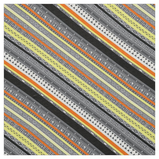 Cute gray yellow orange aztec patterns fabric (Swatch)