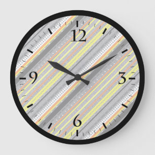 Cute gray yellow orange aztec patterns large clock