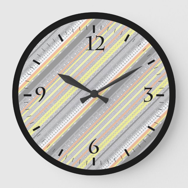 Cute gray yellow orange aztec patterns large clock (Front)